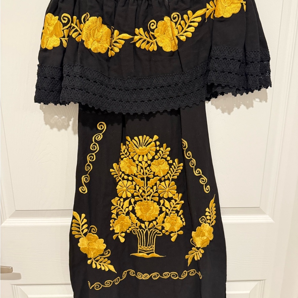 Black Dress with Yellow Floral Embroidery